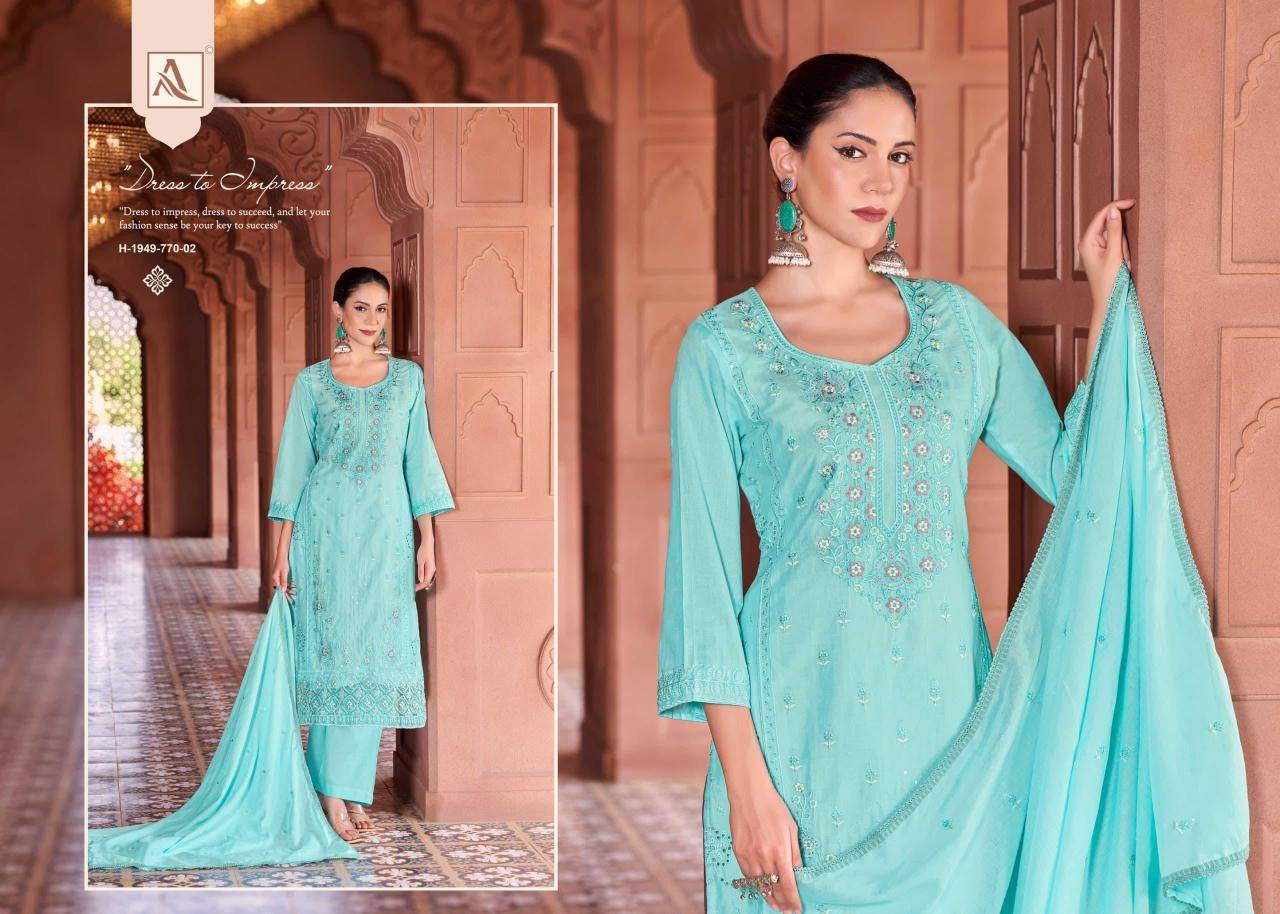 Alok suit green omre Dress material market in India